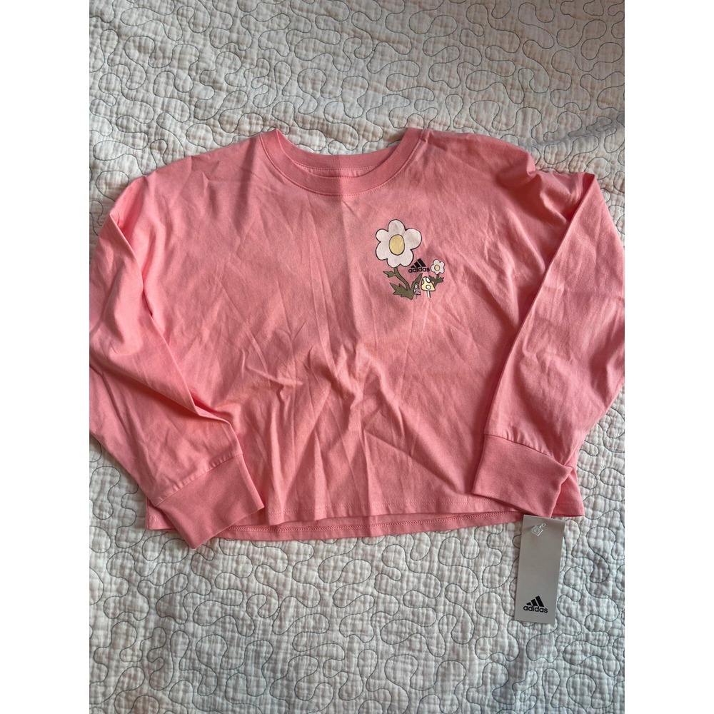 Adidas Girls Pink Keep Going‎ Growing Floral Long Sleeve Cropped Graphic Tee XS